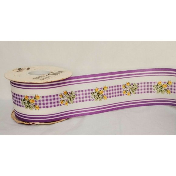 Lion Ribbon Rustic Rose Yellow Roses 2.5" Nylon Cotton White Purple 25 yards - Picture 5 of 8